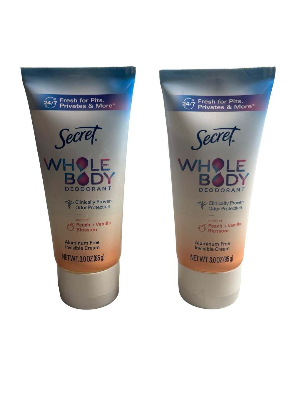 Secret Whole Body Deodorant Aluminum Free Cream Peach & Vanilla Blossom-2 Count